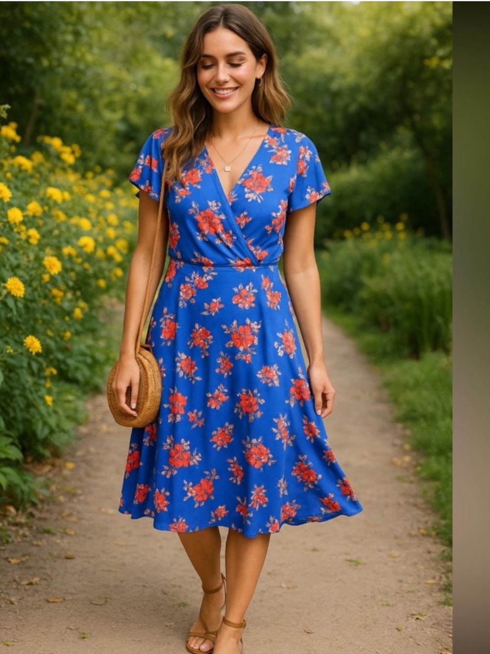 Tabitha Webb ~ Floral faux wrap dress ruffle sleeves Cottagecore